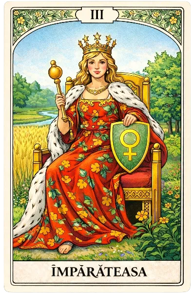 carte tarot Imparateasa – arcană majoră, design clar și simboluri