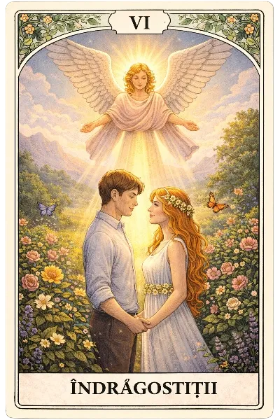 carte tarot Indragostitii – arcană majoră, design clar și simboluri
