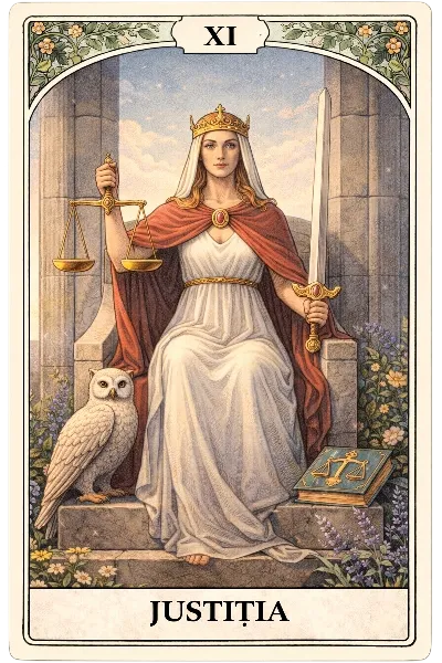 carte tarot Justitia – arcană majoră, design clar și simboluri