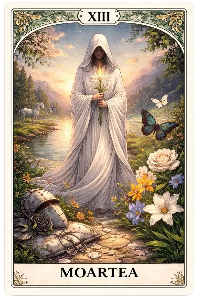 carte tarot Moartea – arcană majoră, design clar și simboluri