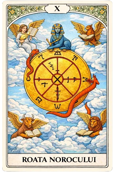 carte tarot Roata Norocului – arcană majoră, imagine detaliu